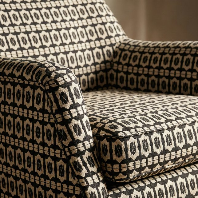 Modern Black Beige Tribal Geometric Ikat Lattice Fabric (Creator Uploaded)