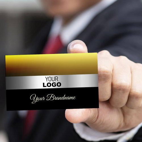 Modern Black Beige with Silver Decor and Logo Business Card