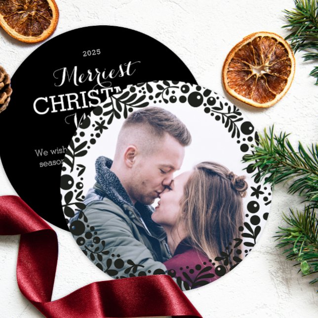 Modern Black Berries Photo Frame Holiday Ornament (Creator Uploaded)