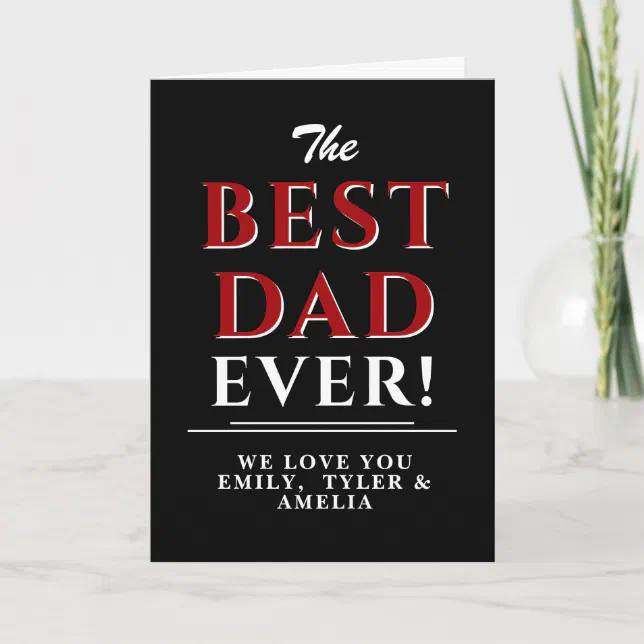 Modern Black Best Dad Red Typography Father`s day Card | Zazzle