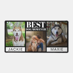 Modern Black Best Dog Mom Ever 3 Photo Collage  Desk Mat