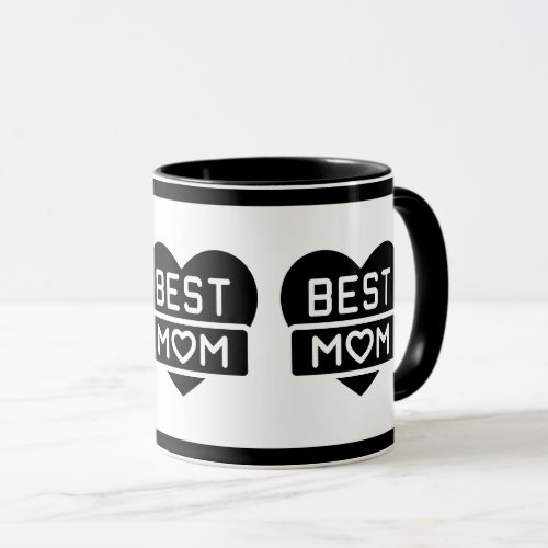 Modern Black Best Mom Happy Mothers Day Heart Mug