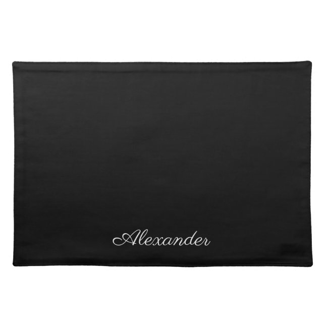 Modern Black, Blank Template White Script  Cloth Placemat (Front)