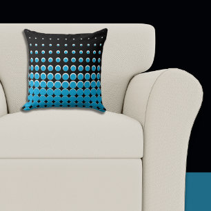 Modern Black & Blue Ascending Dots Throw Pillow