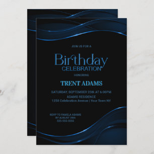 Modern Black Blue Birthday Party Invitation