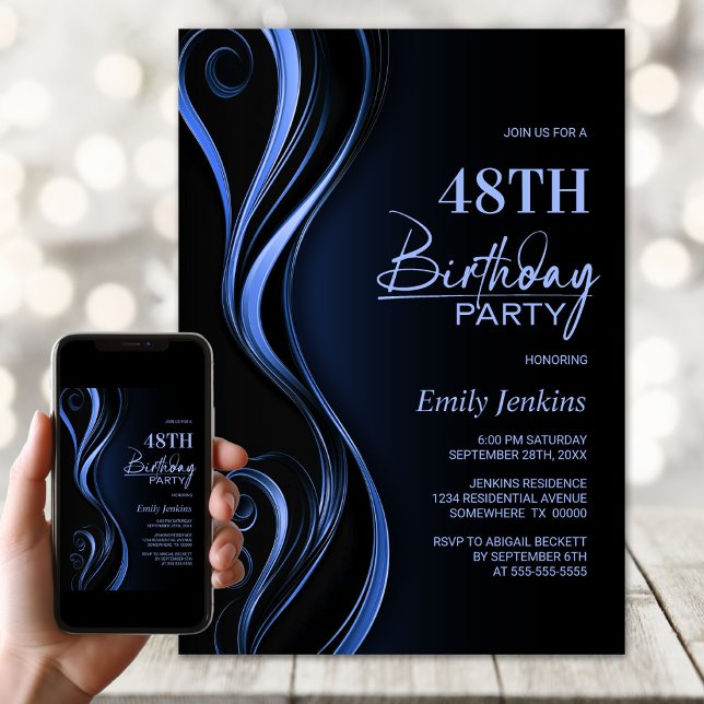 Modern Black Blue Birthday Party Invitation (Creator Uploaded)