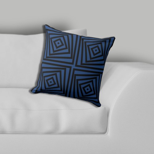 Modern Black  Blue Box Spiral Repeat Pattern Throw Pillow