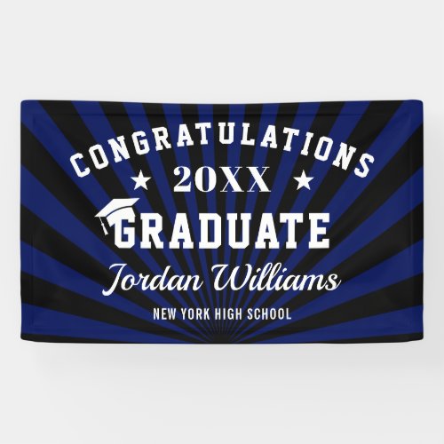 Modern Black Blue Class of 2024 Graduation Party Banner