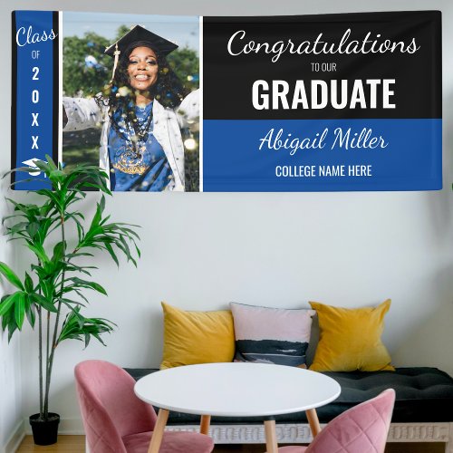 Modern Black  Blue Congratulations Graduate Photo Banner