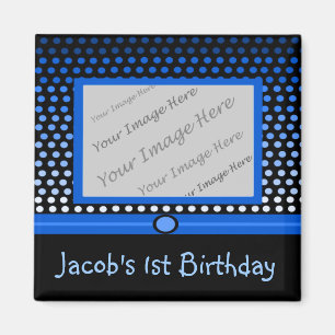 Modern Black & Blue Dots Photo Party Favor Magnets