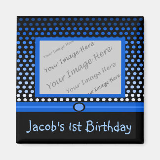 Modern Black & Blue Dots Photo Party Favor Magnets