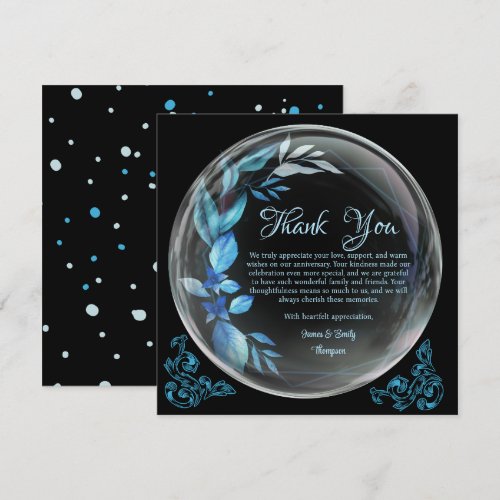 Modern Black Blue Floral Milestone Anniversary