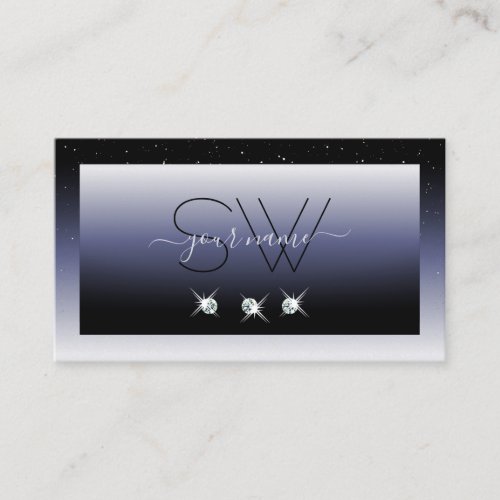 Modern Black Blue Gradient Sparkle Jewels Initials Business Card