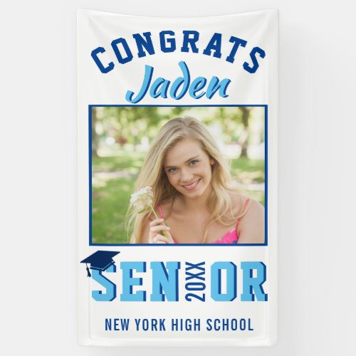 Modern Black Blue Graduation Class of 2024 Party Banner