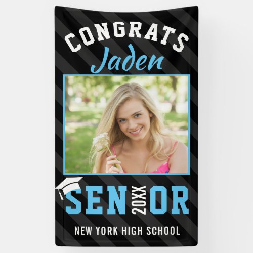 Modern Black Blue Graduation Class of 2024 Party Banner