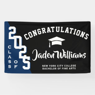 Modern Black Blue Graduation Class of 2026 Party Banner