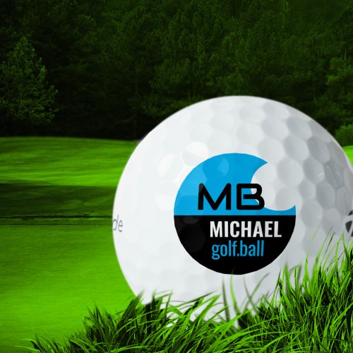 Modern Black Blue Logo Golf Ball