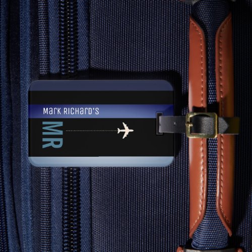 Modern Black Blue Passport Cover With His Name Luggage Tag