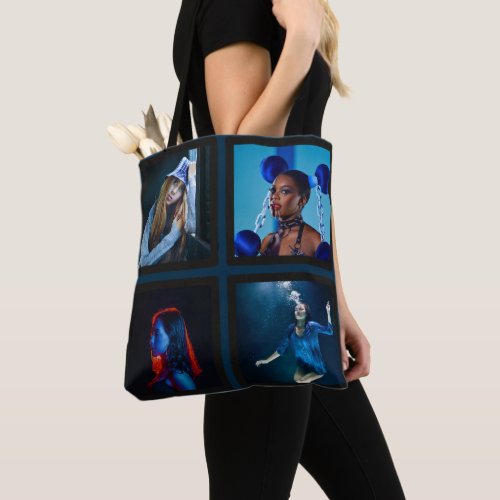 Modern black Blue photo collage woman Tote Bag