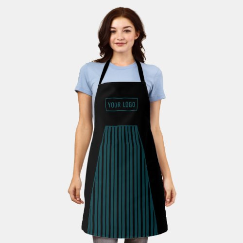 Modern Black Blue Restaurant Logo Striped Chef Apron