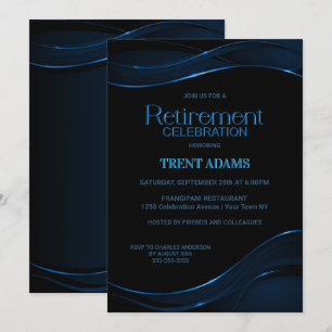 Modern Black Blue Retirement Celebration Invitation