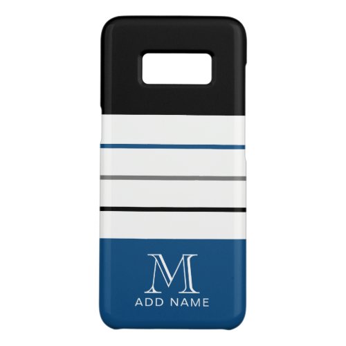 Modern Black Blue Stripes with Monogram Name Case_Mate Samsung Galaxy S8 Case