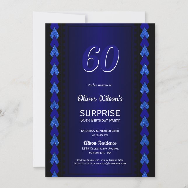 Modern Black Blue Surprise 60th Birthday Invitation (Front)