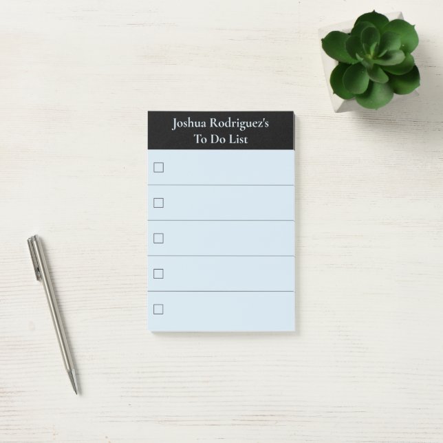 Modern Black Blue To Do List with Name Post-it Notes (Office)