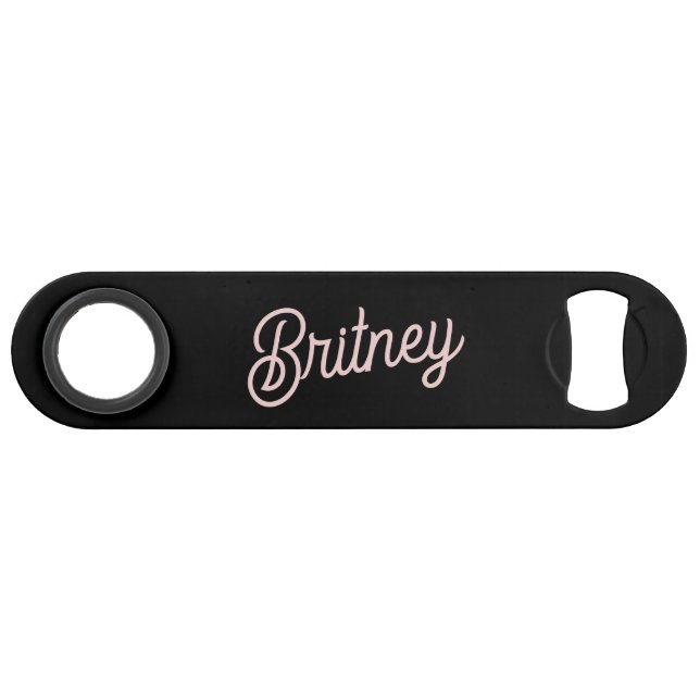 Modern Black Blush Dusty Pink Monogram and Name Bar Key (Back Horizontal)
