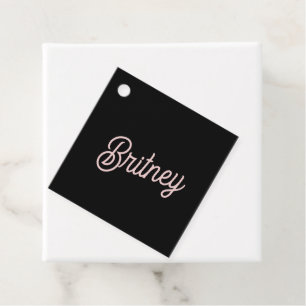 Modern Black Blush Dusty Pink Monogram and Name Favor Tags