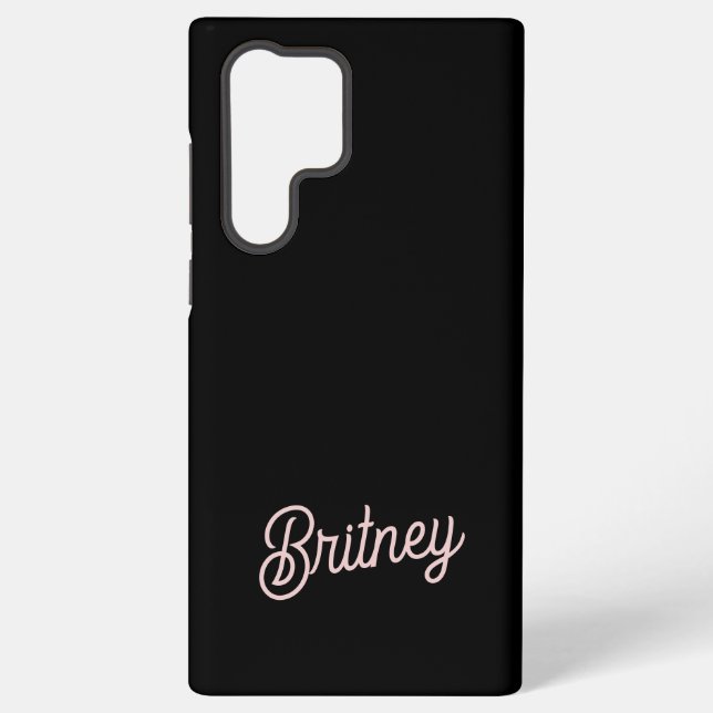 Modern Black Blush Dusty Pink Monogram and Name Samsung Galaxy Case (Back)