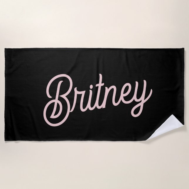 Modern Black Blush Dusty Pink Monogram Name  Beach Towel (Front)