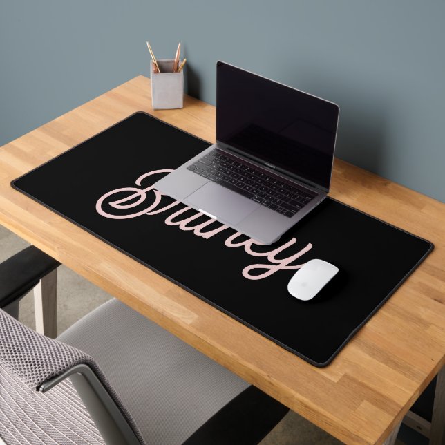 Modern Black Blush Dusty Pink Monogram Name  Desk Mat (Office 2)