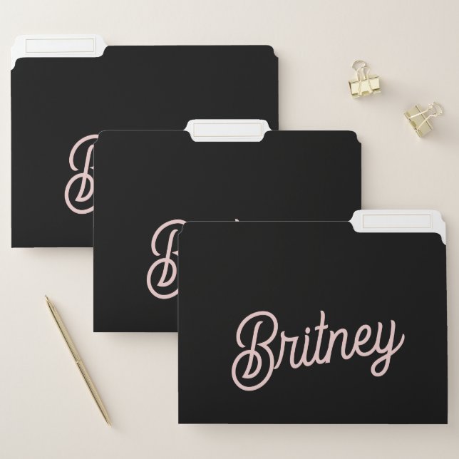 Modern black Blush Dusty Pink Monogram Name  File Folder (Set)