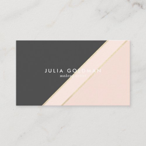 Modern black blush pink chic gold geometric simple business card