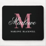 Modern Black Blush Pink Monogram Script Mouse Pad<br><div class="desc">Modern Monogram Black White Blush Pink Script Name mouse pad for your new home office.</div>