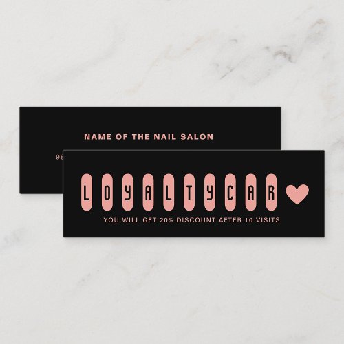 Modern Black  Blush Pink Nail Artist Salon Heart Loyalty Card