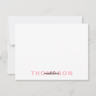 Modern Black Blush Pink Name Minimalist Script Note Card