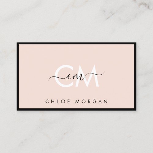 Modern black blush pink script signature monogram business card