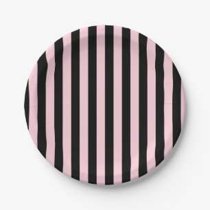 Modern Black & Blush Pink Striped Graduation Paper Plates