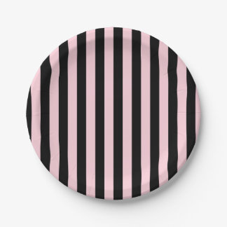 Modern Black & Blush Pink Striped Graduation Paper Plates