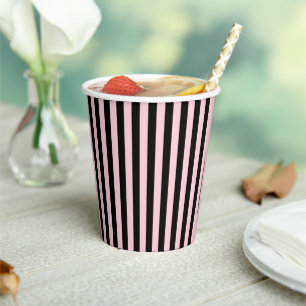 Modern Black & Blush Pink Striped Paper Cups