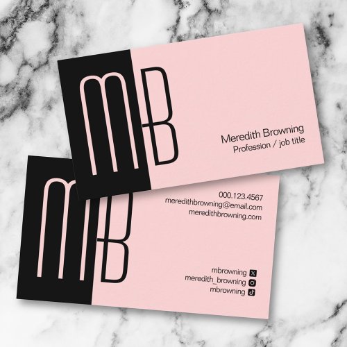 Modern Black Blush Pink Typography Social Media Business Card