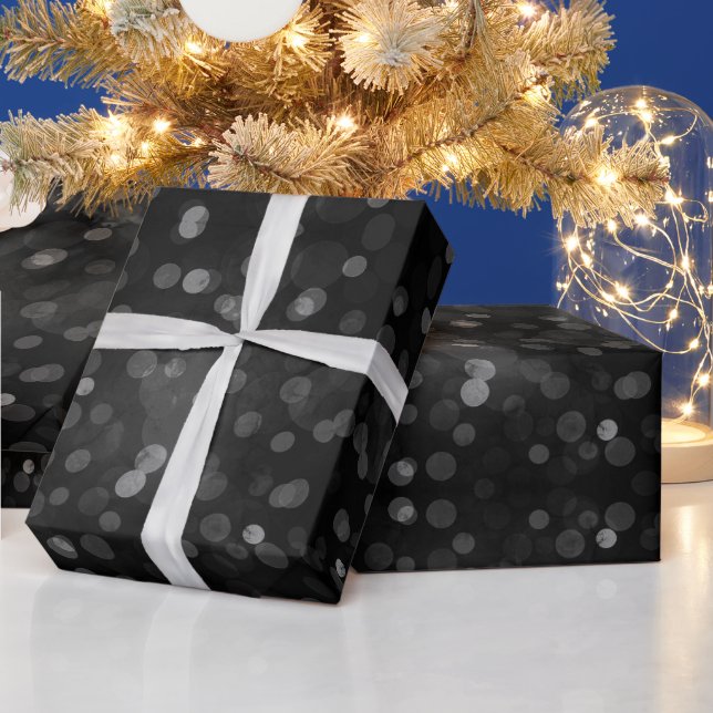 Modern black bokeh Christmas lights abstract Wrapping Paper (Holidays)