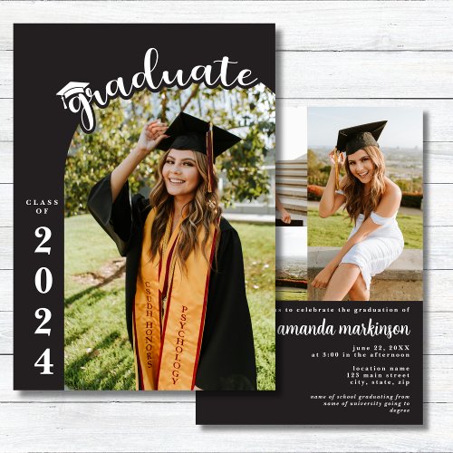 Modern Black Bold 4 Photo Graduation Announcement