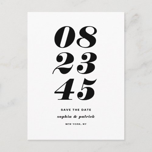 Modern Black Bold Date Typography I Save the Date Announcement Postcard