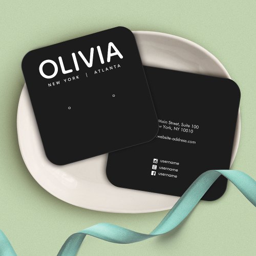 Modern Black Bold Font  Square Earring Display  Square Business Card