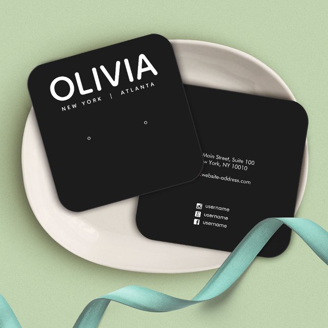 Modern Black Bold Font  Square Earring Display  Square Business Card (Creator Uploaded)