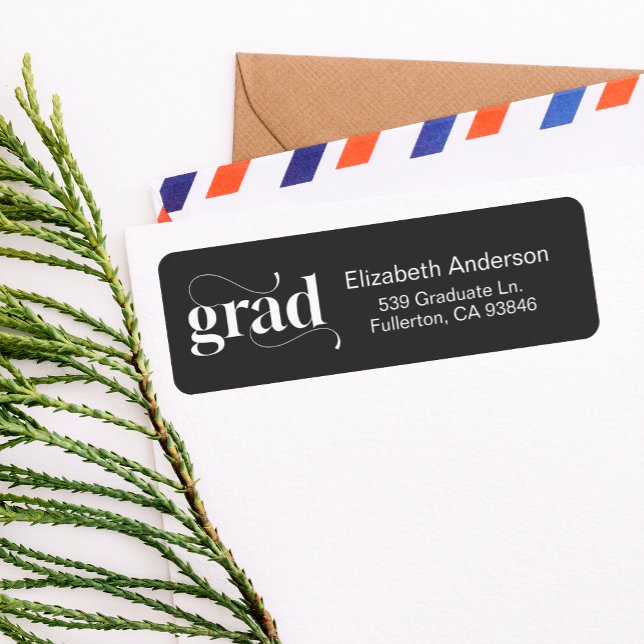Modern Black Bold Graduation Invitation Return  Label (Creator Uploaded)