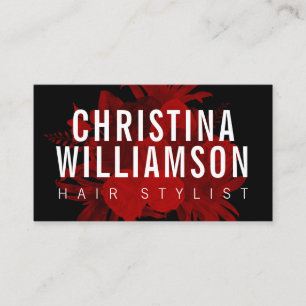 Modern black bold text dark red vintage florals business card